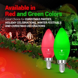 6 Pack LED Red Green Light Bulb - 4W (40Watt Equivalent) - E12 Base Red Green LED Bulb, Party Decoration, Porch Holiday Lighting, Candelabra Bulbs Non-Dimmable