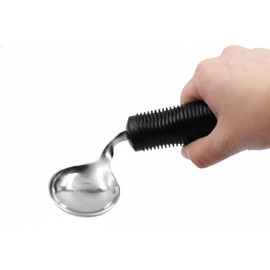 KMINA Cucchiaio Storto per Anziani e Disabili (Bilaterale, Angolo Regolabile), Pieghevole, Storto, Ergonomico per Disfagia e Parkinson