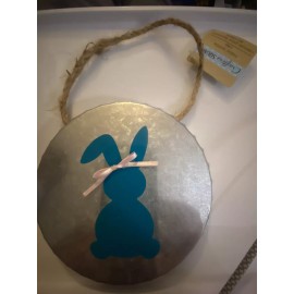 Crafter's Square Crafters Square Galvanized Easter Vinyl Bunny 6” Metal Sign W Hanging Rope