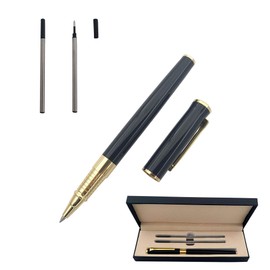 Accod Metal Rollerball Pen Signature Pen Office Ballpoint Pen with Two 0.5mm Black Refills Nice Gift for Family Friends and Colleagues (Black)