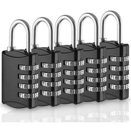 Xespis Pack of 5 Combination Padlock, 4 Digit Combination Lock, Lock with Combination Code, Made of Zinc Alloy, Weatherproof, for School, Locker, Shed, Garden, Gym