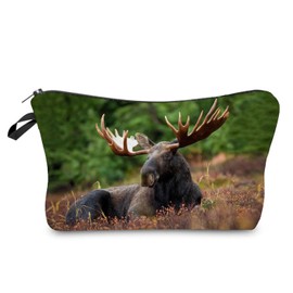 Livel lhood Elk Makeup Bag Cute Small Moose Makeup Organizer Zipper Pouch Lovely Elk Deer Cosmetic Bag for Women