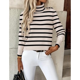 Zeagoo Women's Turtleneck Sweater Long Sleeve Spilt Hem Casual Knit Pullover Chunky Fall Winter Jumper Top 2025