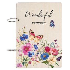 CRASPIRE Wooden Wonderful Memories Greeting Card Holder Organizer Wooden Card Keeper Binder Planning Book Flowers Birthday Cards Keeper Photo Album Graduation Wedding Planner Journal Keepsake Gifts