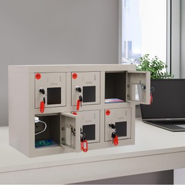 Sallurmose 6 Slots Cell Phone Locker,Cellphone Charging Station Mobile Phone Locker Locking Charging Locker with Acrylic Window - Ideal for Students and Employees