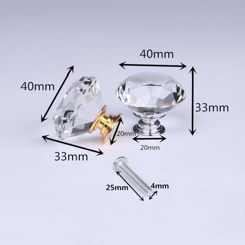 Yesmin Crystal Door Knobs,2 Pcs 40MM Crystal Drawer Carbinet Door