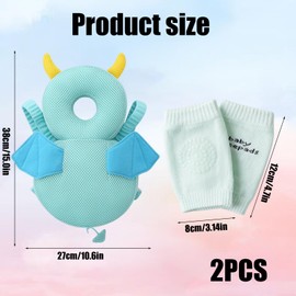 Baby Head Protector Backpack, Baby Backpack Head Protector,Crawling Knee Pads Set for Babies 5-24 Months, Soft Cotton Head Protection for Learning Walking, Comfortable Baby Helmet and Knee Pads ﻿