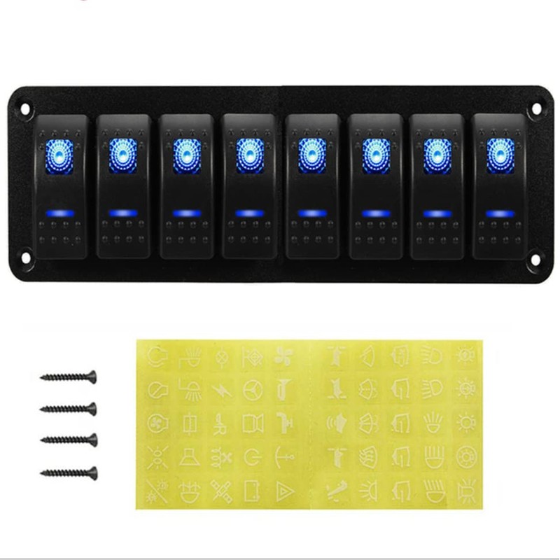 ELING Universal LED Backlight 8 Gang Rocker Switch Panel for