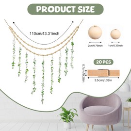 Qivine Photo Wall with Clips, Picture Frame Collage Boho Photo Frame Decoration Simulated Eucalyptus Leaves Wood Beads DIY Wall Photo Holder Pictures Photo Collage for 20 Photos