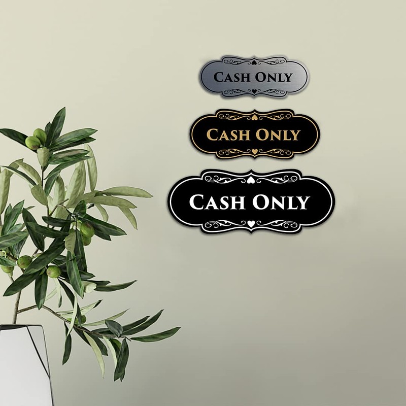 Designer Cash Only Sign (Black/Gold) - Small