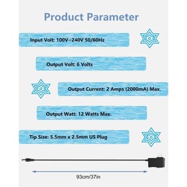 6V DC Power Supply 2A Universal AC Adapter, 100-240V 50/60Hz Adapter to 6 Volts 2 Amp Transformer, DC 6V Power Cord, 5.5mm x 2.5mm Plug