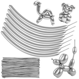 Aodaer 72 Pieces Long Skinny Latex Balloons Chrome Metallic Twisting Balloons Modelling Balloons for DIY Festival Party Favors Birthday Wedding, Metallic Silver