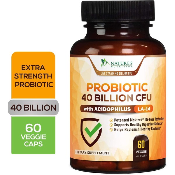 Probiotic 40 Billion CFU. Guaranteed Potency Until Expiration - 15x More Effective, Delay Release, Lactobacillus Acidophilus, Made in USA, Non-GMO, for Women & Men - 60 Capsules