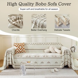 ROOMLIFE Chenille Couch Cover Minimalist Anti-cat Scratch Soft Chenille Sofa Towel Blanket Four Season Use Dust-Proof Sofa Towel Blanket,Pet Furniture Protector, Khaki 71"x118"