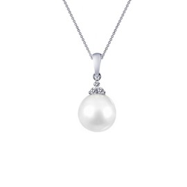 Lafonn Classic Sterling Silver Platinum Plated Lassire Pearl Necklace (0.05 CTTW)