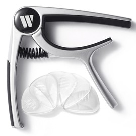 WINGO Guitar Capo for Acoustic and Electric Guitars, Ukulele, Mandolin, Banjo - Silver with 5 Non-Slip Picks