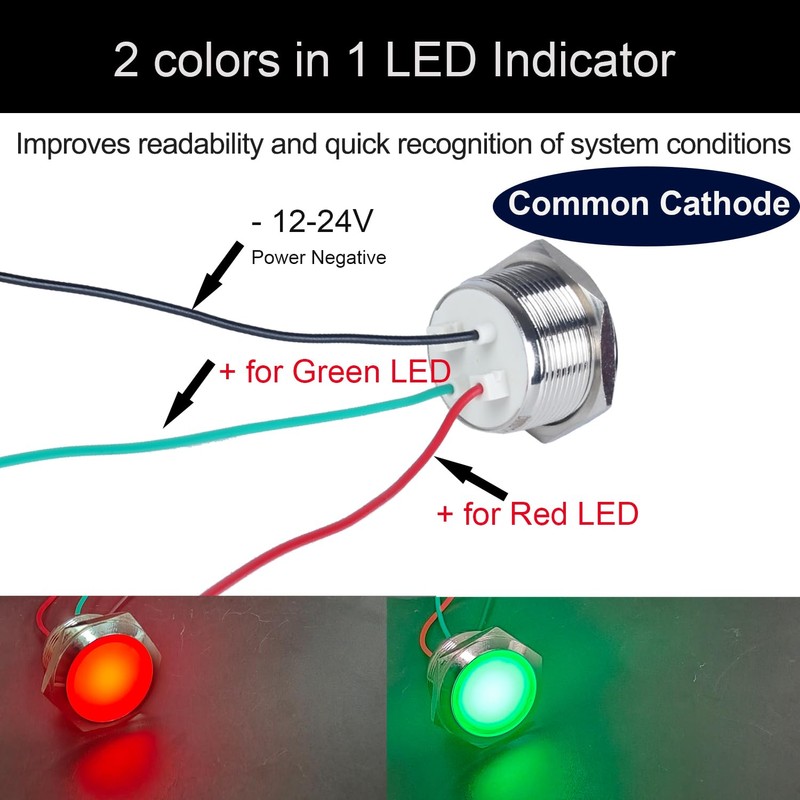 22mm 12V-24V Two Colors Metal LED Indicator Light, Waterproof Common