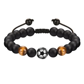 Sternstunde Boys' Football Bracelet, Children's Gifts, Boys Jewellery, Football Gifts for Boys, Football Gifts for Boys, Gift Boy 8 9 10 11 12 Years (Black), Tiger's Eye