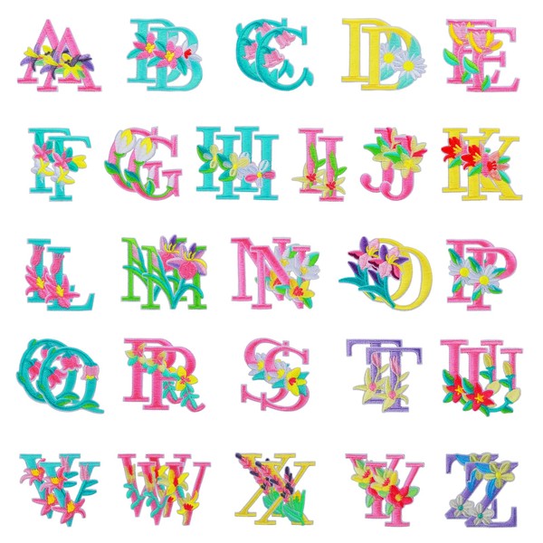 cobee Flower Letter Iron on Patches, 52 Pieces A-Z Alphabet