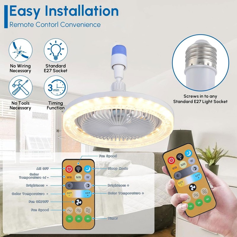 Shengruili Fan lamp, ceiling fan with LED light E27, ceiling