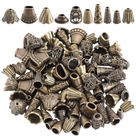 SOFPLATE 100Pcs 10 Styles Flower Bead Caps Cone Bead Spacers Tibetan Style Antique Bronze Flowers Tassel End Caps Supplies for Jewelry Making Women DIY Crafting Findings Earrings Accessories