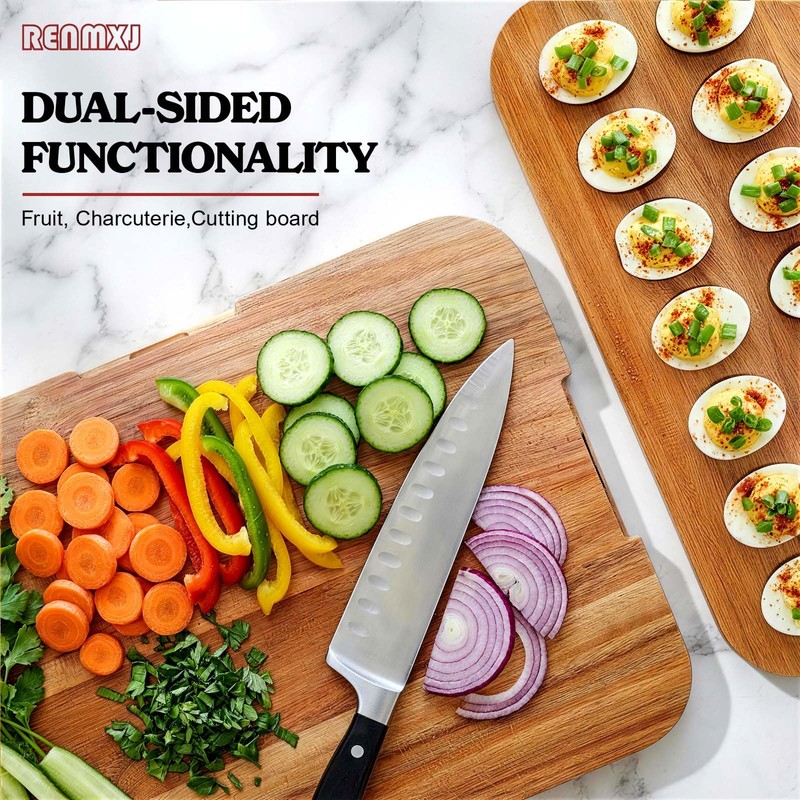 Renmxj Deviled Egg Containers with Lid, 28 Holes Reversible Acacia