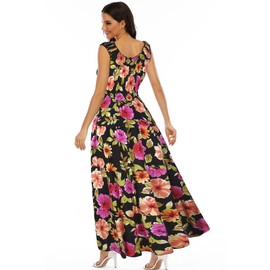 OSTOO Women's 2025 Summer Boho Floral Print Tiered Casual Flowy Long Maxi Dress(Black,M)