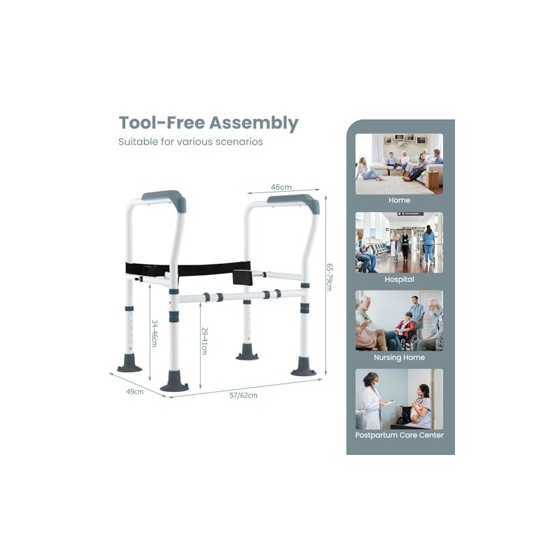 COSTWAY Foldable Toilet Safety Frame, Height & Width Adjustable Toilet