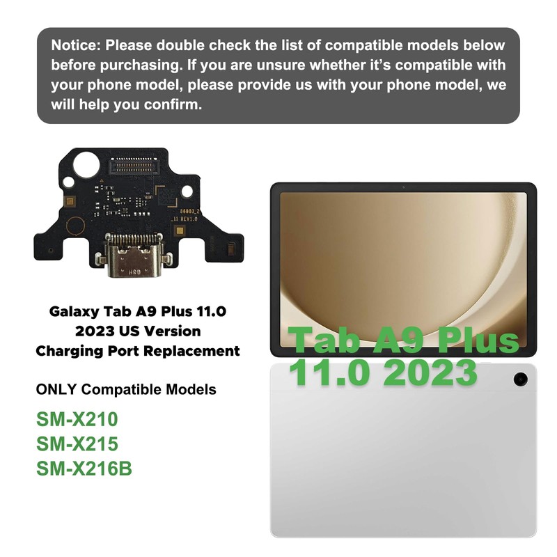 Charging Port Replacement Kit Compatible with Galaxy Tab A9 Plus