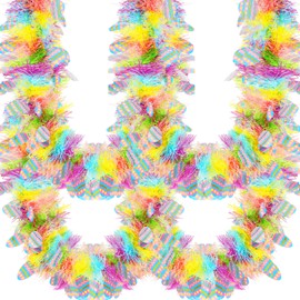 WILLBOND 32.8 Feet x 4 Inches Easter Tinsel Garland with Colorful Egg Decorations Easter Metallic Garland Spring Rainbow Glitter Twist Wire Hanging Decorations for Holiday Party Decor