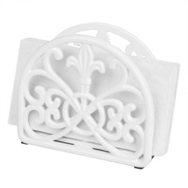 Home Basics Cast Iron Paper Napkin Holder/Freestanding Tissue Dispenser for Kitchen Countertops, Dining, Picnic Table, Indoor & Outdoor Use, White