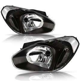 Bingbingmotor BRYGHT Headlight Assembly Fit for 2007-2011 Hyundai Accent Passenger and Driver Side Halogen Replacement OE Headlamp Black Housing with Clear Reflector