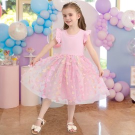 Bkixhv Toddler Baby Girl Dress Little Girls Summer Tulle Tutu Dresses Kids Flutter Sleeve Casual Party Clothes Outfit 2-7Y