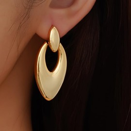 Statement Drop Dangle Earrings, Gold Plated Teardrop Hoops, Fashion Jewelry for Women (Heart Gold)