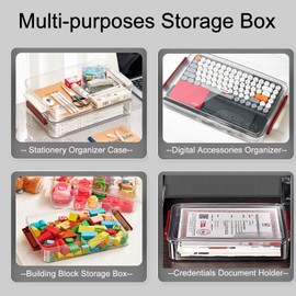 Large A4 Storage Box for 8"x11" Paper, Clear File Storage Box with Lids, Plastic A4 Container, Stackable Magazine File A4 Paper Project Case Bins, Desk Organizer Office Invoice Document Stationery