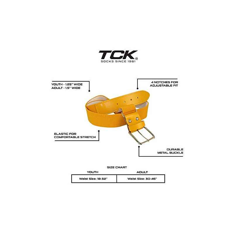 TCK Baseball/Softball Youth Belt & Socks Combo Set (Gold, Small)