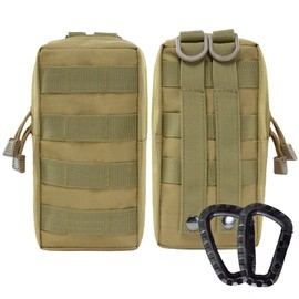 2 Pack Molle Pouches, Utility Pouch Small Water-Resistant Tactical Compact EDC for Tactical Military Backpack (2 Pack Tan)