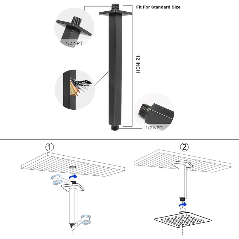 NearMoon Rain Shower Head With Shower Arm, Ceiling Mount Square