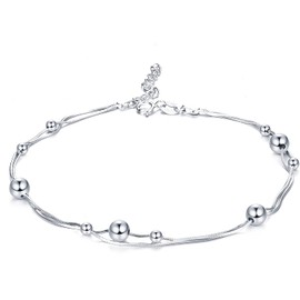 ORAZIO 925 Sterling Silver Anklet Multilayer Anklet for Women Heart Round Ball Anklet Adjustable Chain Summer Beach Foot Jewellery, Sterling Silver