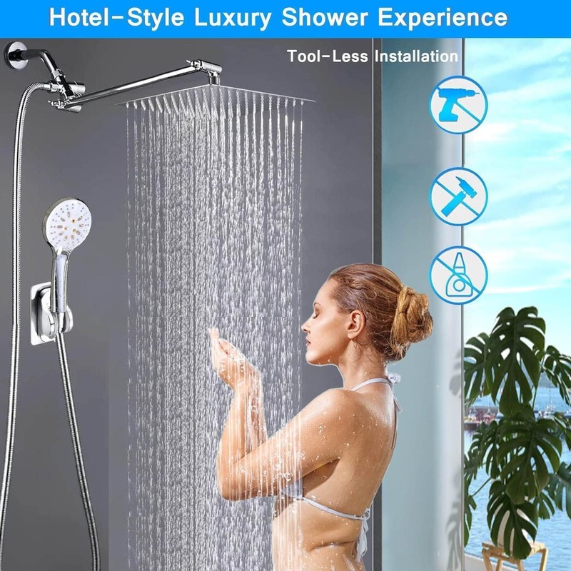 Rain Shower Head with Handheld Spray Combo High Pressure 3+6