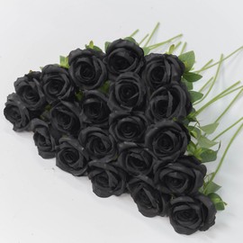 PARTY JOY 20PCS Artificial Flowers, Silk Flower Realistic Roses Bouquet Long Stem Fake Flower for Home Decor Wedding Decoration(Black)