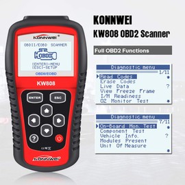 KONNWEI KW808 - Lector de código OBDII automático de 2.8 pulgadas, escáner OBD2 de visualización grande con herramienta de diagnóstico completa, funciones de análisis de código de falla de luz del motor del coche, analizador de código para todos los coch