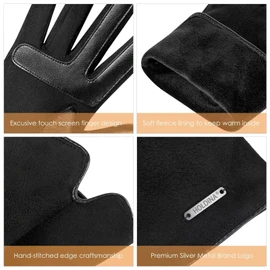 HOLDINA Women's Winter Warm Gloves, Touchscreen Gloves with Non-Slip Leather, Women's Gloves with Fleece Lined, black