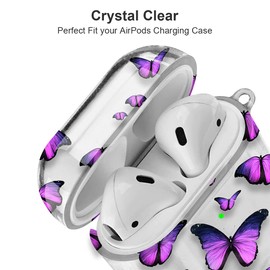 Maxjoy for AirPods Case, Clear AirPod Case Cute Soft Transparent AirPod 2nd Gen Cover for Women Girly with Keychain Clip for AirPods 2nd 1st Generation Charging Cover 2&1, Purple Butterfly