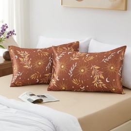 EXQ Home Satin Pillowcase for Hair and Skin King - Multicolor Printed Gold Leaf Silk Pillowcase 2 Pack 20x36 inches - Satin Pillow Cases Set of 2 with Envelope Closure, Valentines Day Gifts for Women