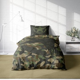 one-home Bed Linen 135 x 200 cm Camouflage Military Army Star Camouflage Pattern Green Microfibre
