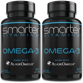 SmarterVitamins (Paquete de 2) Aceite de pescado Omega 3 Smarter, sabor a frutos rojos, sin eructos ni sabor, 2000 mg, potente DHA EPA Brain OMEGA3...