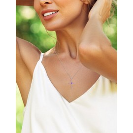 Vesitim 925 Sterling Silver Cross Pendant Necklace for Women Diamond Heart Shaped Birthstone Cross Necklace Vintage Jewelry Gifts, Sterling Silver, created amethyst