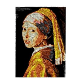 ROCKY&CHAO Latch Hook Rug Set DIY Latch Hook Carpet Making Kit for Adults Kids Cross Stitch Kit Carpet Making Home Decoration 50 x 38cm(Girl with Pearl Earring-02)