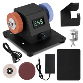 Mini Bench Grinder Polisher Machine Small Disc Sander with Sanding Platform and Polishing Wheel, Stepless Speed Control